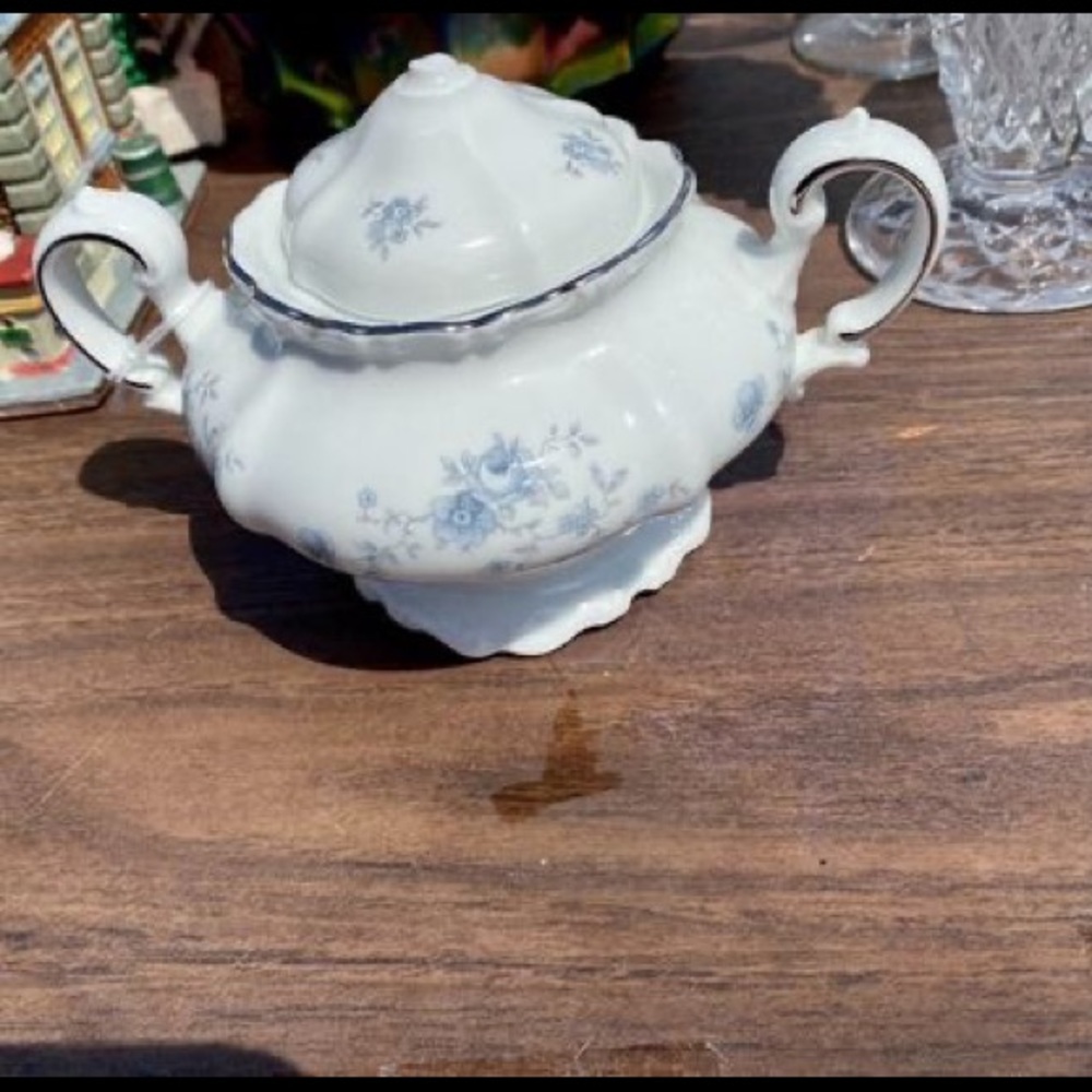 Collectible Vintage Johan Havildand Blue Garland Sugar Bowl